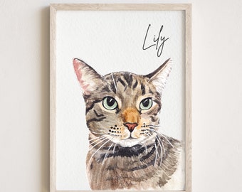 Impresión de retrato de mascota • Pintura de gato en acuarela pintada a mano a partir de una foto • Regalo conmemorativo de mascota • Regalo por pérdida de mascota