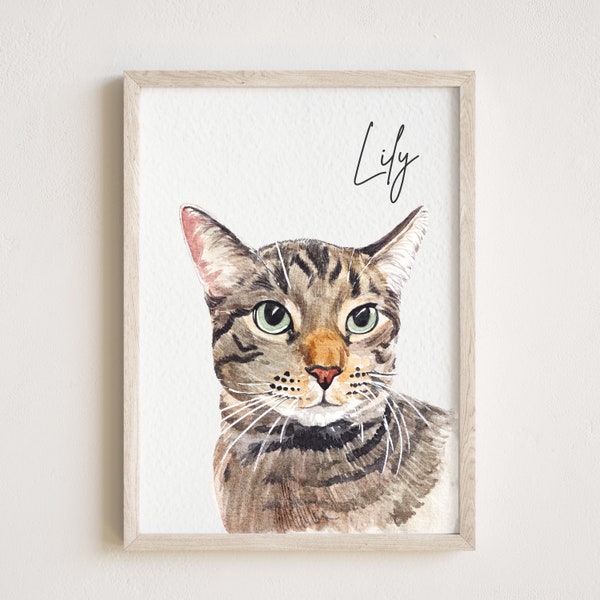 Pet portrait print • Watercolor Cat Painting Hand Painted from Photo • Pet memorial gift • Pet loss gift