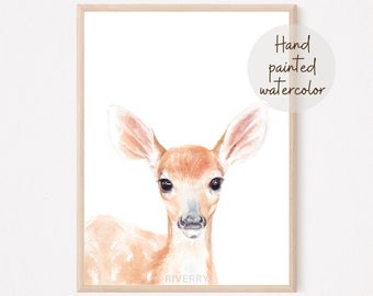Baby Deer Printable Wall Art, Nursery Wall Decor, Watercolor Baby Deer Painting, Baby Animal Print, Safari Nursery Art
