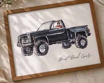 Retrato de coche personalizado a partir de una foto, pintura de coche en acuarela para recuerdo y regalo.