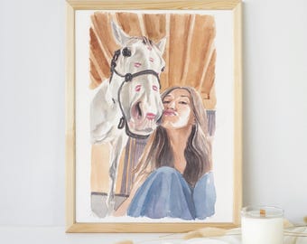 Personalized Portrait with Pet, Portrait from Photo, Family Watercolor Painting, Mother's day Gift
