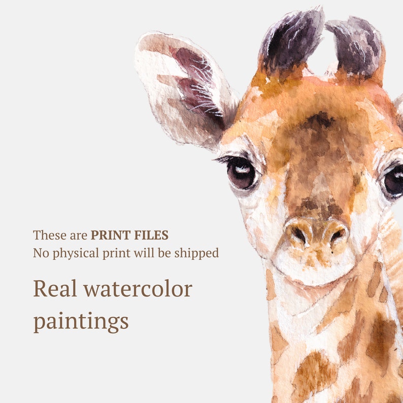 Giraffe Printable Wall Art, Nursery Wall Decor, Watercolor Giraffe Painting, Baby Animal Print, Safari Nursery Art image 3