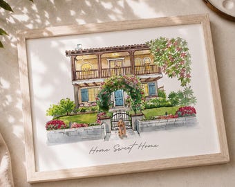 Custom Watercolor House Portrait, Housewarming Keepsake, Realtor gift for Homeowners