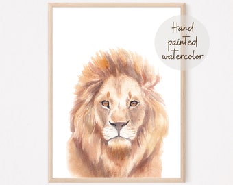 Lion Printable Wall Art, Nursery Wall Decor, Watercolor Lion Painting, Baby Animal Print, Safari Nursery Art