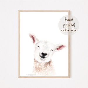 Baby Lamb Printable Painting, Nursery Wall Art Decor, Baby Animal Print, Nursery Decor