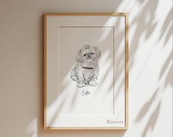Custom Pet Portrait Sketch, Miniature Dog Art Print, Gift for Her, Cat Sketch Painting