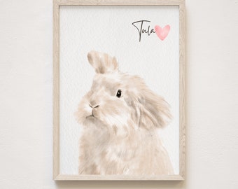 Custom Watercolor Bunny Portrait, Rabbit Pet Memorial Art Print