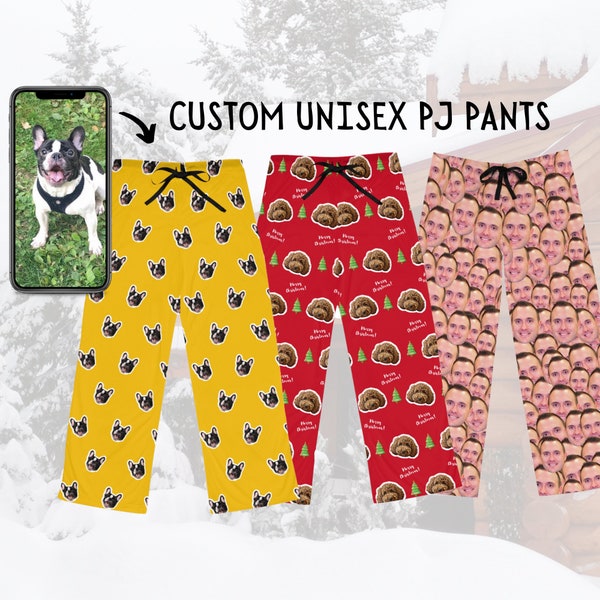 Custom unisex pajama pants, Sweat pants from photo, PJ pants for Christmas, Photo pajama pants, Thanksgiving gift, Face pajama print