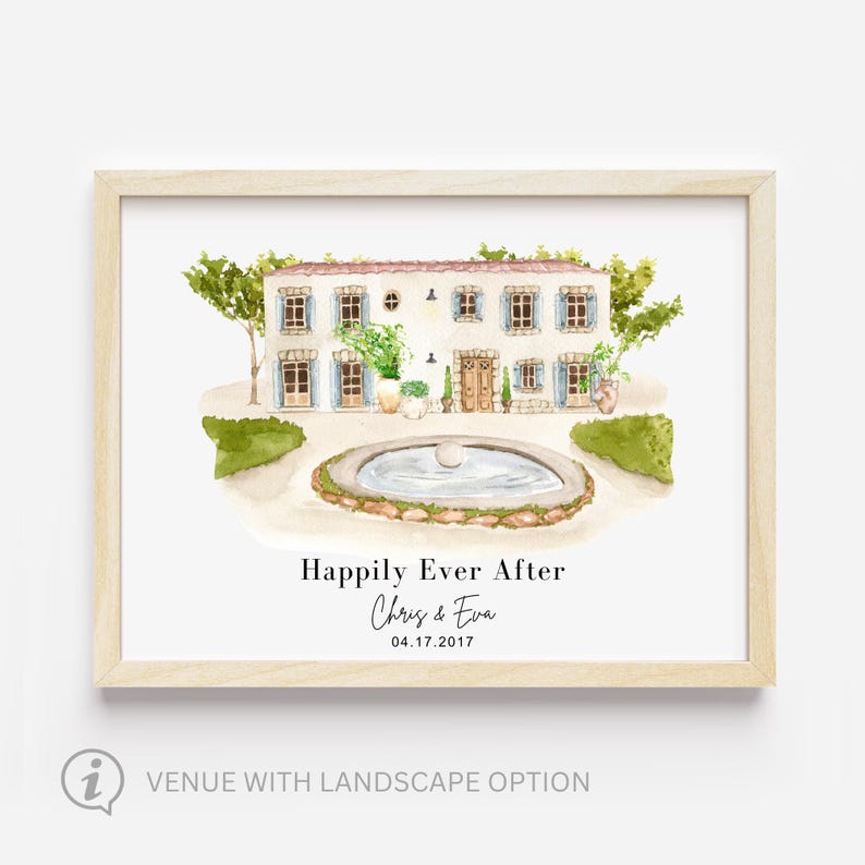 Wedding Venue, Watercolor Wedding Venue Print , Custom Wedding Venue Portrait, Wedding Venue Sketch, Wedding Gift, Wedding Venue Painting image 2