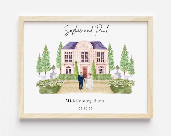 Wedding Venue, Watercolor Wedding Venue Print , Custom Wedding Venue Portrait, Wedding Venue Sketch, Wedding Gift, Wedding Venue Painting