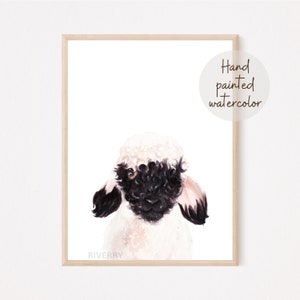 Valais Lamb Printable Painting, Nursery Wall Art Decor, Baby Animal Print, Nursery Decor