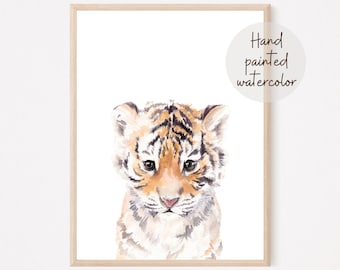 Baby Tiger Cub Printable Painting, Nursery Wall Art Decor, Baby Animal Print, Nursery Decor