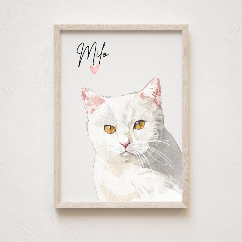 Pet portrait print Watercolor Cat Painting Hand Painted from Photo Pet memorial gift Pet loss gift image 5