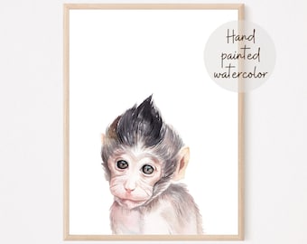 Baby Monkey afdrukbaar schilderij, kinderkamer kunst aan de muur decor, baby dierenprint, decor van de kinderkamer