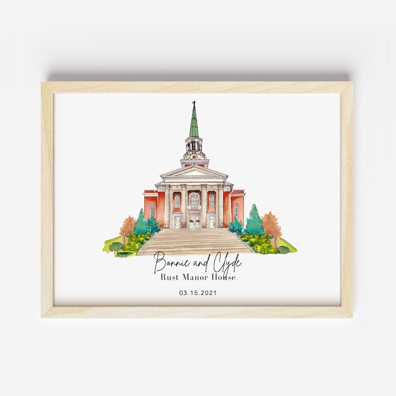 Wedding Venue, Watercolor Wedding Venue Print , Custom Wedding Venue Portrait, Wedding Venue Sketch, Wedding Gift, Wedding Venue Painting image 7