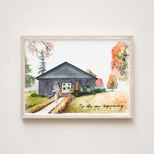 オーナーのカスタム水彩画の家の絵画プリント、写真からの家の絵画、新築祝いのギフト、不動産業者の契約ギフト、初めての家へのギフト、