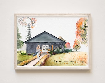 Custom Watercolor House Painting Print with Owner ,House Painting From Photo,Housewarming gift, Realtor Closing Gift,First Home Gift,