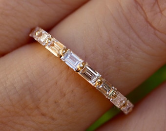 Baguette Diamond Half Eternity Wedding Band