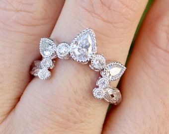 Rustic Moissanite Nature Inspired Texture Wedding Band-Leaf Chunky Twist Double Alternative Diamond Band for Asscher Emerald Square Ring
