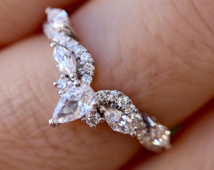 Genuine Diamond Marquise and Pear Contour Wedding Band