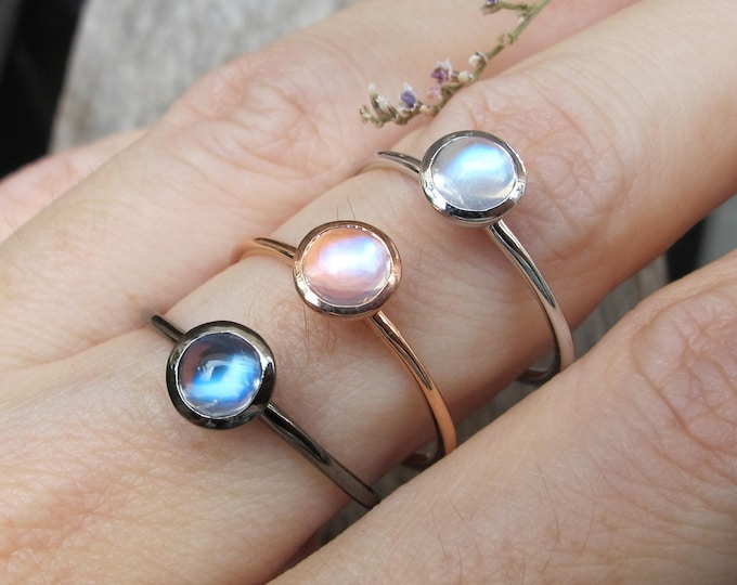 Round Cabochon 5mm Moonstone Simple Bezel 10k Gold Ring