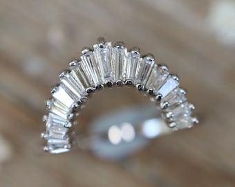 Genuine Baguette Diamond Wedding Gold Band- Natural Diamond Deco Tapered Baguette Vintage Real Solid 18k 14k Gold and Platinum Band