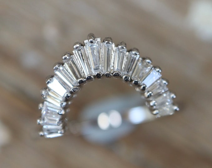 Genuine Baguette Diamond Wedding Gold Band- Natural Diamond Deco Tapered Baguette Vintage Real Solid 18k 14k Gold and Platinum Band