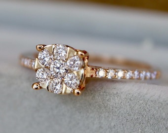 18k Two Tone Genuine 0.39ct Diamond Illusion Promise Ring- Rose and White Gold Natural Round Brilliant Petite Diamond Solitaire Dainty Ring
