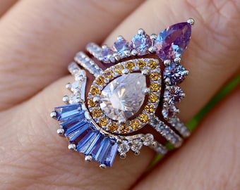 Personalized Family Birthstone Bridal Ring Set