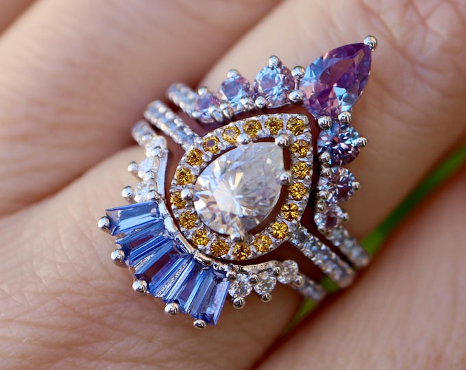 Personalized Family Birthstone Bridal Ring Set