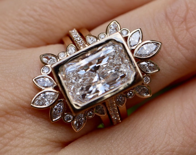 4ct Lab Grown Radiant Diamond Bridal Ring Set