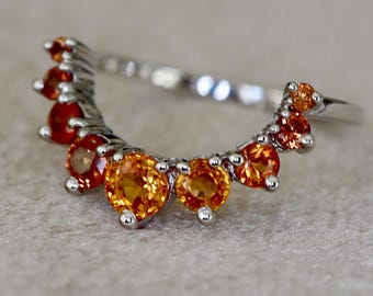 Graduated 9 Round Genuine Orange Sapphire Wedding Band