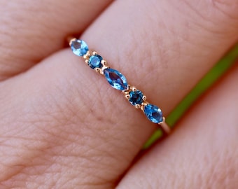 Marquise London Blue and Swiss Blue Topaz 14k Gold Wedding Band