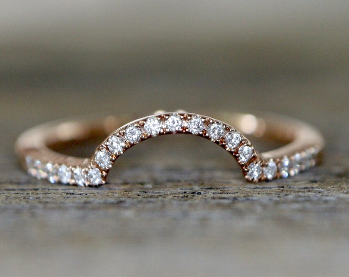 Semi Circle Genuine Diamond Wedding Band for Round Ring- Half Circle Nesting Curve Band for 9mm or 8mm Halo/Stone Ring-14k 18k Platinum Band
