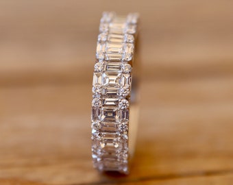Deco Baguette Diamond Eternity Wedding Band- Natural Genuine Diamond Illusion Pave Band- Platinum 18k 14k Gold Diamond Full Eternity Band