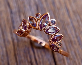 Alexandrite Square Shaped Curved Wedding Band- Rectangle Contour Gold Band- Color Change Alexandrite Band for Emerald Rectangle Shape Ring