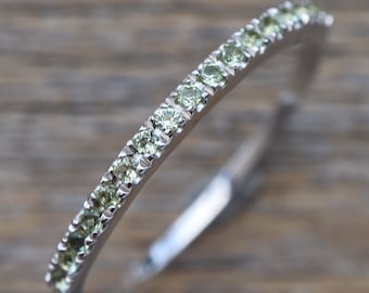 Peridot Round Wedding Band- Light Green Dainty Band- Thin Half Eternity Petite Band- August Birthstone 10k 14k 18k Rose White Yellow Gold