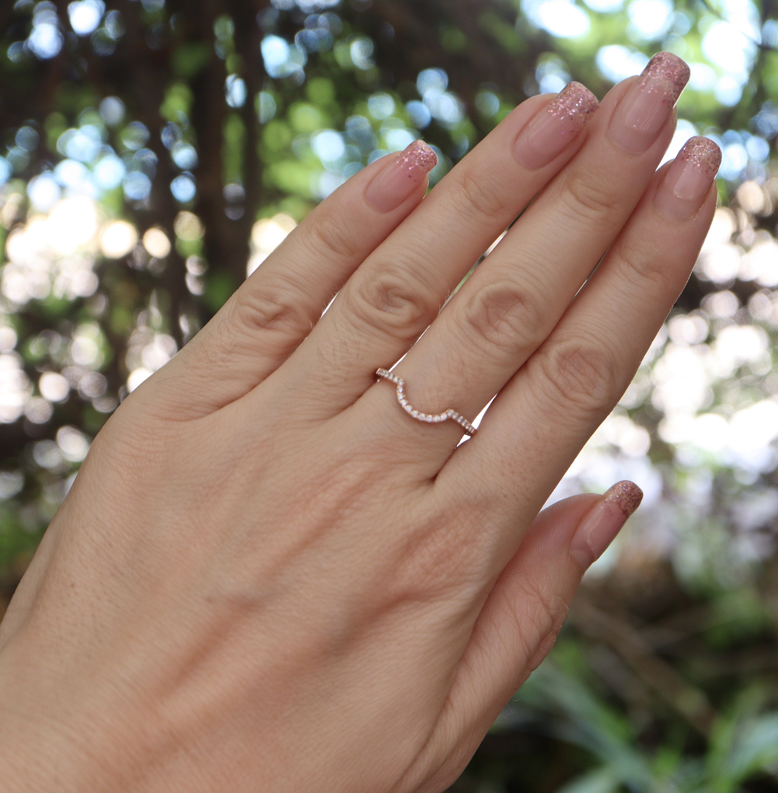 Semi Circle Genuine Diamond Wedding Band for Round Ring
