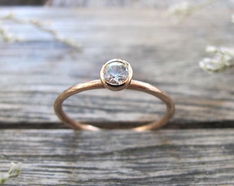 0.23ct Round White Sapphire Promise Ring for Her- Minimalist Sapphire Dainty Bezel Ring-Genuine Natural Simple Sapphire Solid Rose Gold Ring