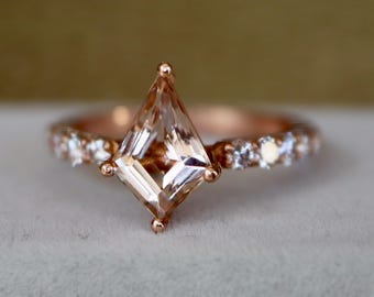 Genuine Kite Morganite 14k Rose Gold Ring- Natural 1ct Peach Morganite 4 Prong Diamond Engagement Ring- Earth Mined Morganite Solitaire Ring