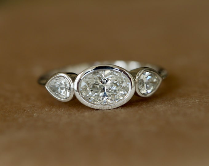 1ct Genuine Oval with Pear Diamond Minimalist Bezel Ring