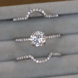 1ct Brilliant Lab Diamond Bridal 3 Ring Set- 4 Prong Colorless Engagement Ring Set w/ 2 Wedding Band- Alternative Diamond Engagement Rings