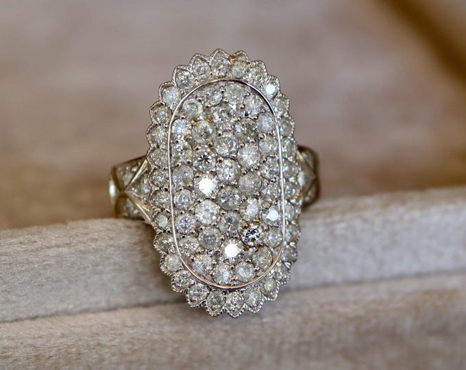 1.90ct Large Oval Cluster Brilliant Cut Diamond 14k White Gold Vintage Ring