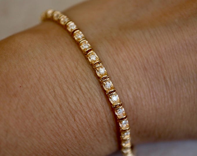 Genuine Brilliant 0.96ct Diamond 14k Yellow Gold Tennis Bracelet