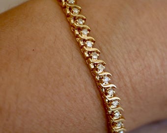 Genuine Brilliant 1.50ct Diamond 14k Yellow Gold Tennis Bracelet
