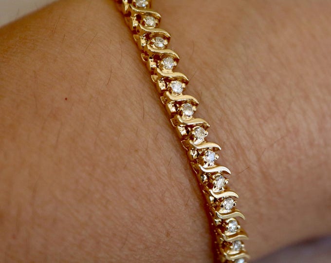 Genuine Brilliant 1.50ct Diamond 14k Yellow Gold Tennis Bracelet