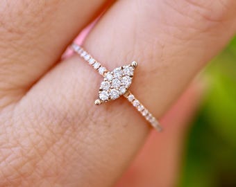 Stackable Genuine Diamond 18k Gold Two Tone Petite Ring- 18k White and Rose Gold Dainty Diamond Ring- Diamond Jewelry Gifts for Her