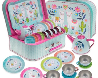 child's tea set in carry case