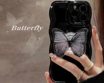 Funda de teléfono Retro mariposa negra brillante oscura para Iphone 15 14 13 12 11 Pro Max 14 Plus funda bonita a prueba de golpes