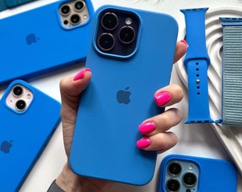 Capri Blue Custom Color - Étui de téléphone en silicone couleurs unies pour iPhone 15 14 Plus 14 Pro 14 13 Pro Max 13 12 11 Pro Max 13 12 11 Mini Case